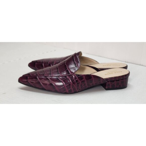 Cole Haan Piper Burgundy Croc-Embossed Leather Mules Block Heel Slip-On Womens - Picture 4 of 15